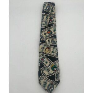 Vintage Looney Tunes Tie Money Theme 1995 Warner Bros Daffy Duck Bugs Bunny Taz